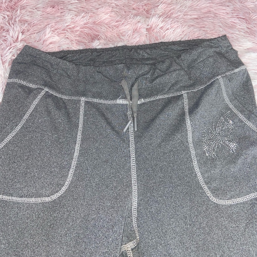 Gray butterfly rhinestone pants